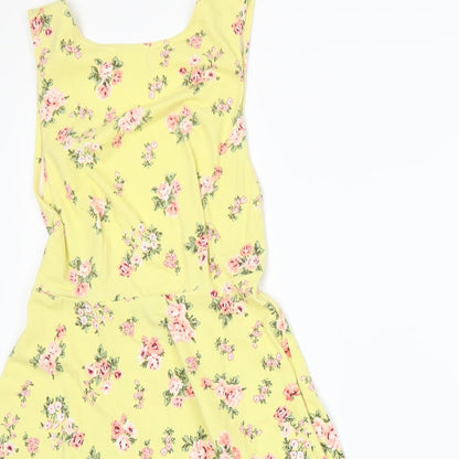 FOREVER 21 Womens Yellow Floral Jersey A-Line  Size S