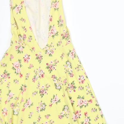 FOREVER 21 Womens Yellow Floral Jersey A-Line  Size S