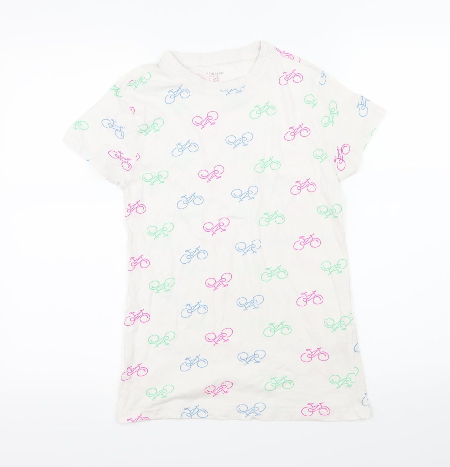 Primark Womens Ivory Geometric Jersey Basic T-Shirt Size 4  - Bike