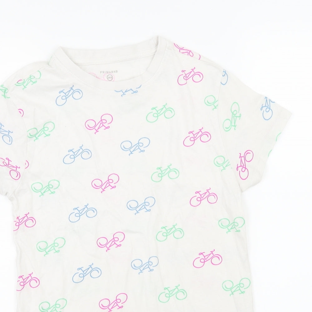 Primark Womens Ivory Geometric Jersey Basic T-Shirt Size 4  - Bike