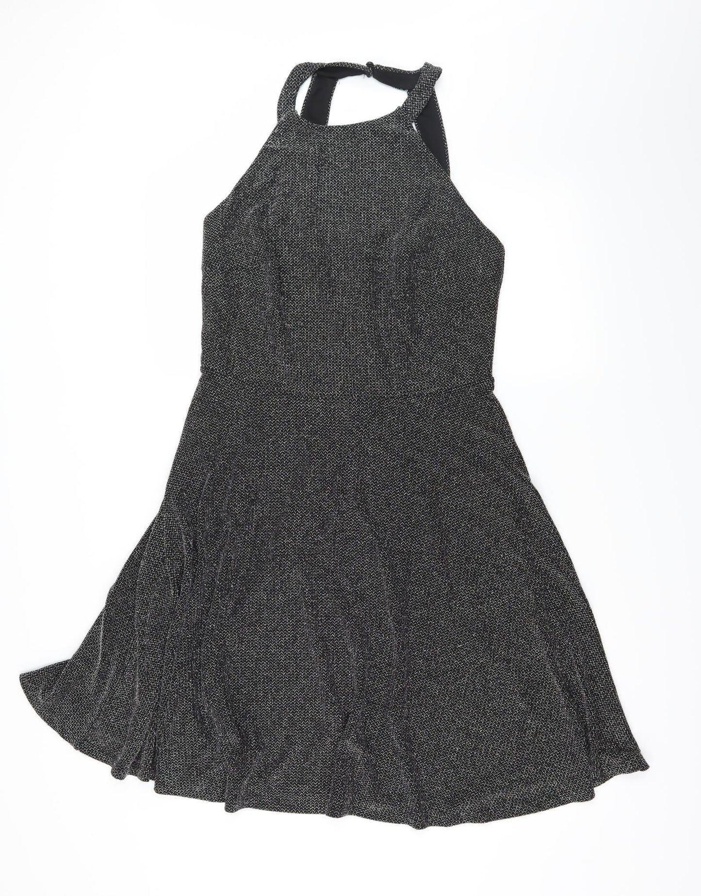 Body Flirt Womens Grey Herringbone Jersey Skater Dress  Size M