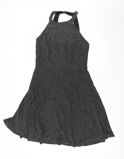 Body Flirt Womens Grey Herringbone Jersey Skater Dress  Size M