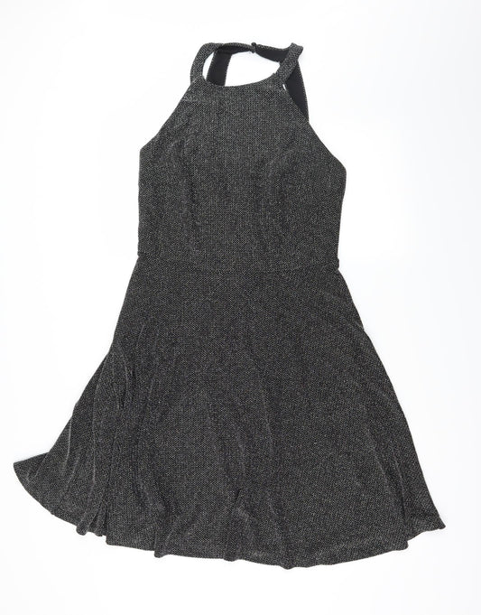 Body Flirt Womens Grey Herringbone Jersey Skater Dress  Size M