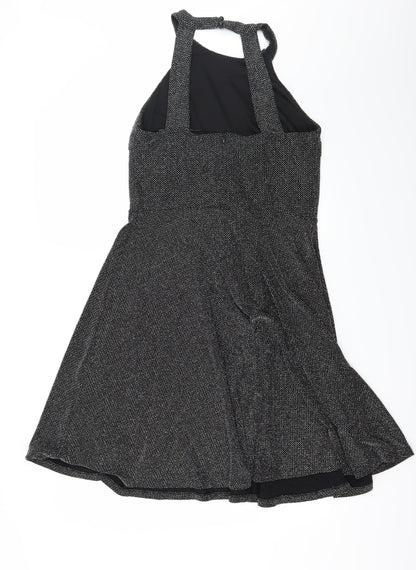 Body Flirt Womens Grey Herringbone Jersey Skater Dress  Size M