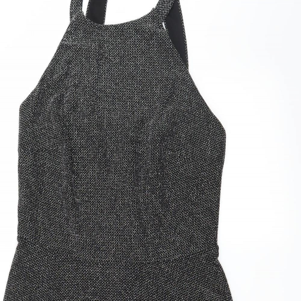 Body Flirt Womens Grey Herringbone Jersey Skater Dress  Size M