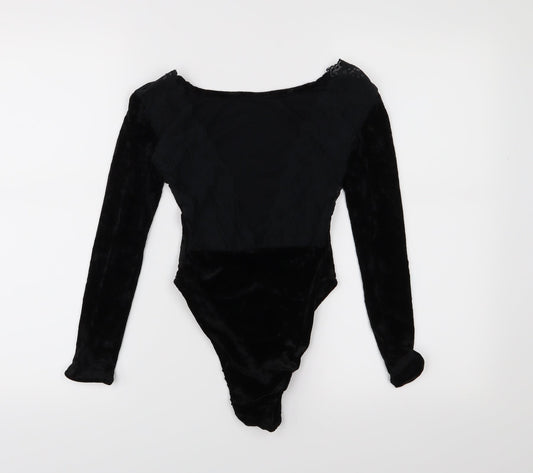 Miss Selfridge Womens Black  Velvet Bodysuit One-Piece