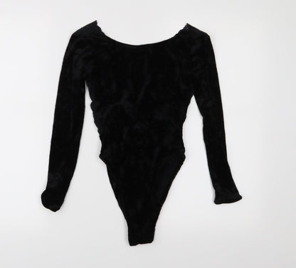 Miss Selfridge Womens Black  Velvet Bodysuit One-Piece