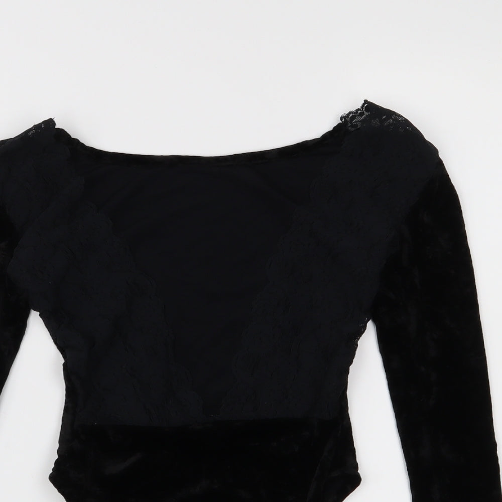 Miss Selfridge Womens Black  Velvet Bodysuit One-Piece