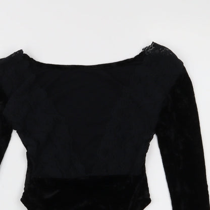 Miss Selfridge Womens Black  Velvet Bodysuit One-Piece