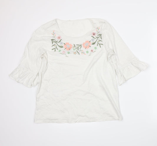 George Womens White Floral  Basic T-Shirt Size 10
