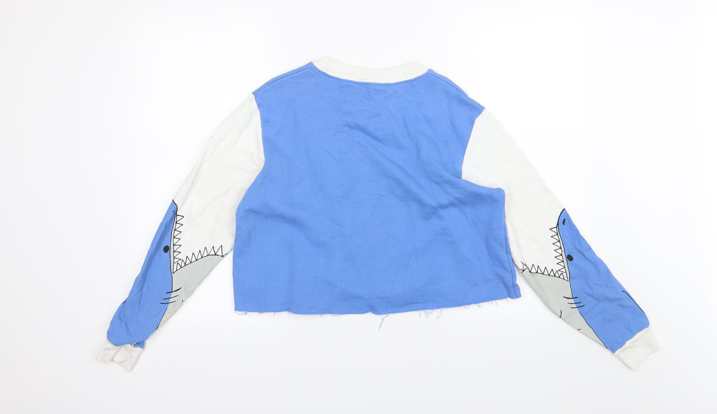 H&M Womens Blue  Jersey Pullover Sweatshirt Size 10  - Shark Bait