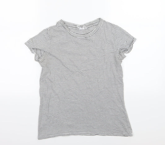 Divided by H&M Womens Grey Striped Jersey Basic T-Shirt Size S