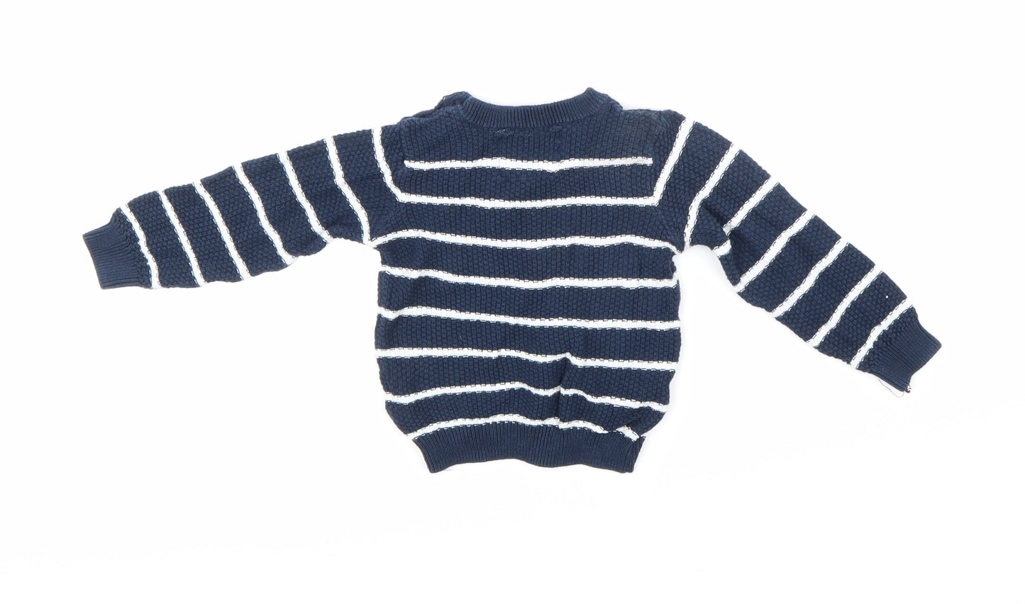 F&F Boys Blue Striped Knit Pullover Jumper Size 6-9 Months