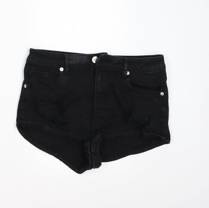 Divided by H&M Womens Black  Denim Hot Pants Shorts Size 8