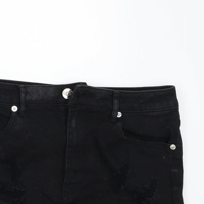 Divided by H&M Womens Black  Denim Hot Pants Shorts Size 8