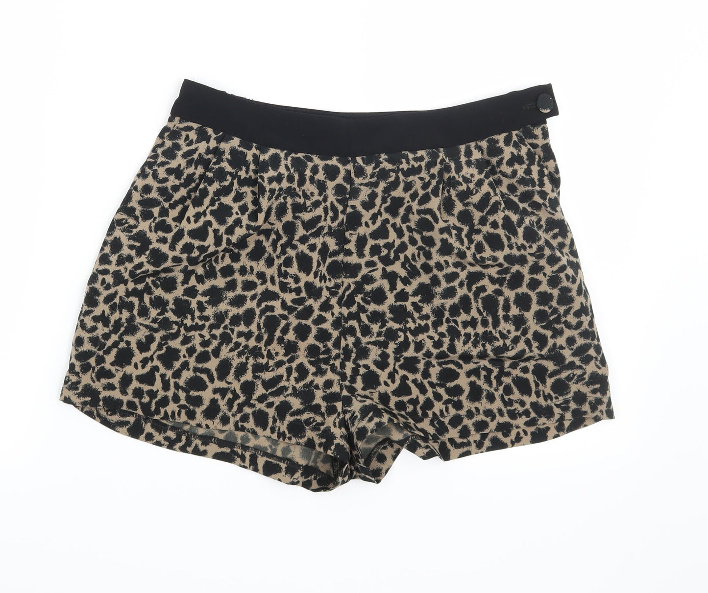 Topshop Womens Brown Animal Print  Hot Pants Shorts Size 8