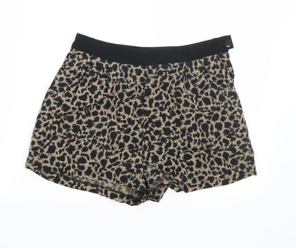Topshop Womens Brown Animal Print  Hot Pants Shorts Size 8