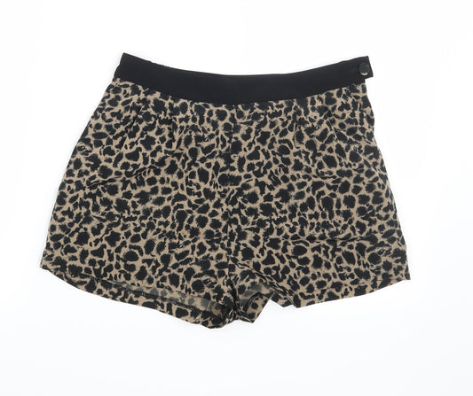 Topshop Womens Brown Animal Print  Hot Pants Shorts Size 8