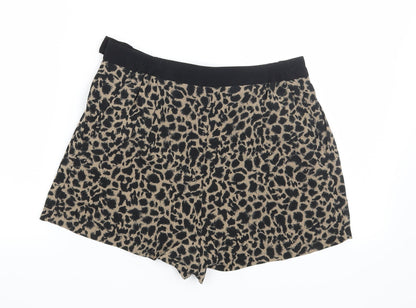 Topshop Womens Brown Animal Print  Hot Pants Shorts Size 8