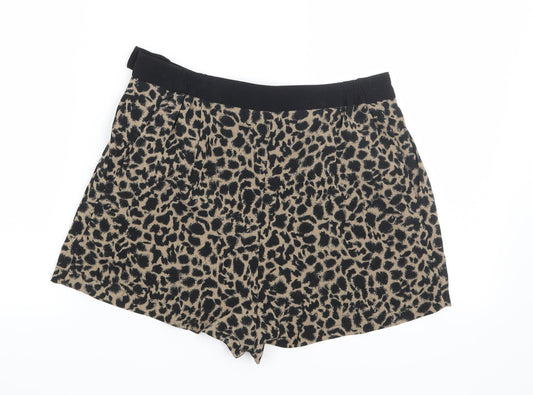 Topshop Womens Brown Animal Print  Hot Pants Shorts Size 8