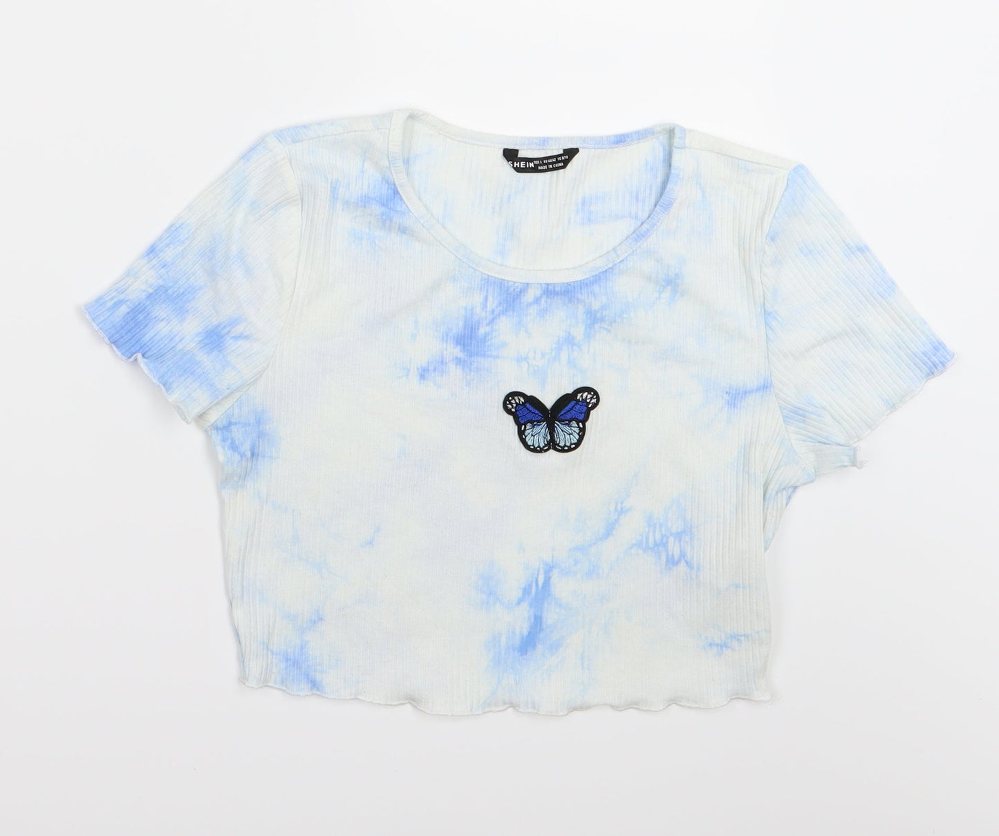 Shein  Womens White   Cropped T-Shirt Size L  - Butterfly