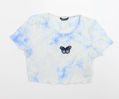 Shein  Womens White   Cropped T-Shirt Size L  - Butterfly