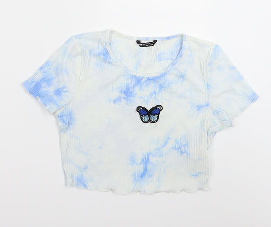 Shein  Womens White   Cropped T-Shirt Size L  - Butterfly