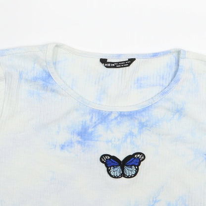 Shein  Womens White   Cropped T-Shirt Size L  - Butterfly