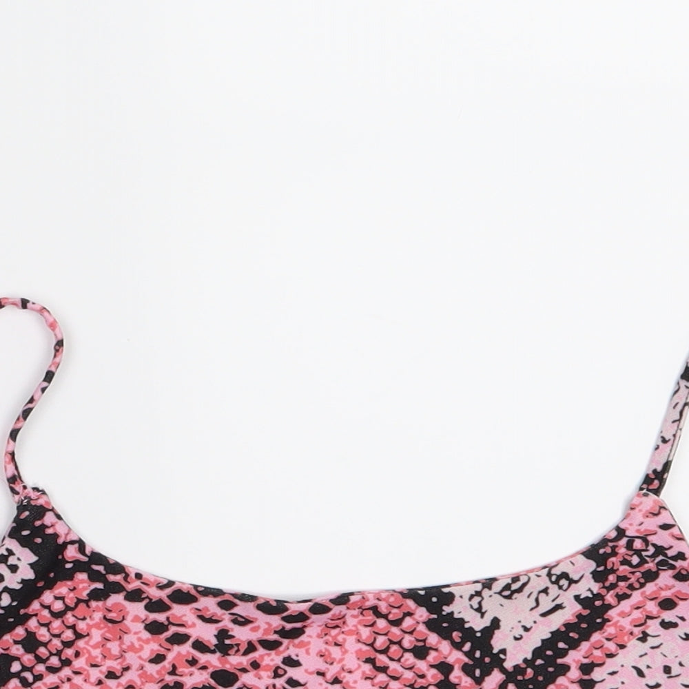 Boohoo Womens Pink Animal Print  Basic T-Shirt Size 8