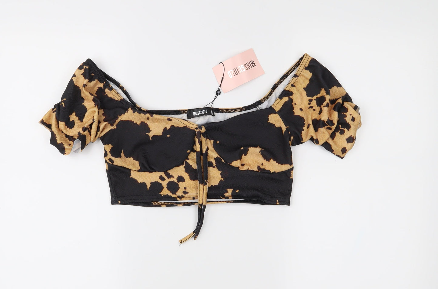 Missguided Womens Brown Animal Print  Cropped Blouse Size 8