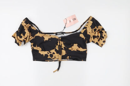 Missguided Womens Brown Animal Print  Cropped Blouse Size 8