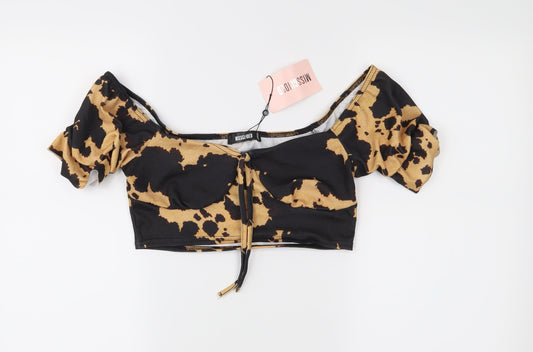 Missguided Womens Brown Animal Print  Cropped Blouse Size 8