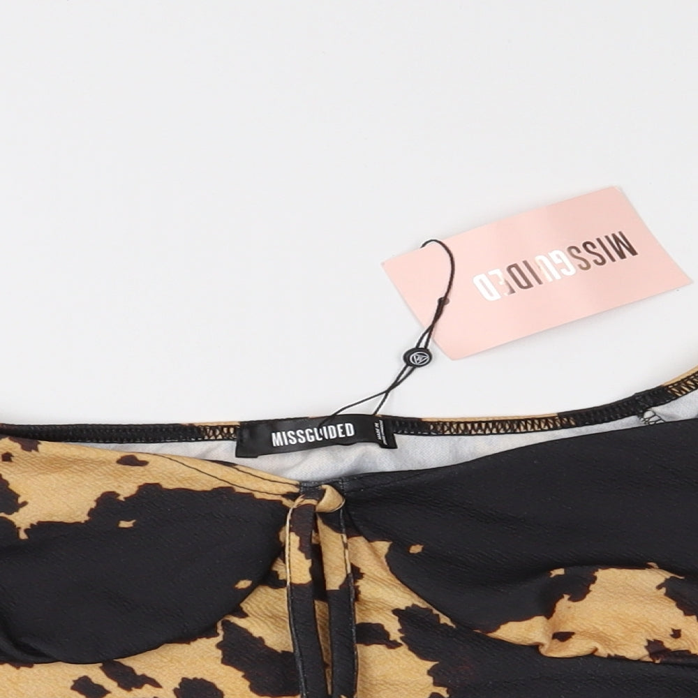 Missguided Womens Brown Animal Print  Cropped Blouse Size 8