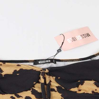 Missguided Womens Brown Animal Print  Cropped Blouse Size 8