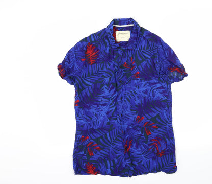 Stradivarius Mens Blue Floral   Button-Up Size S