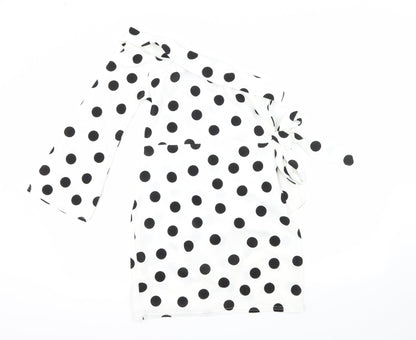 Boohoo Womens White Polka Dot  Bodycon  Size 10