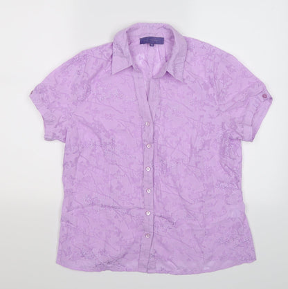 Autonomy Womens Purple Floral  Basic Blouse Size 14