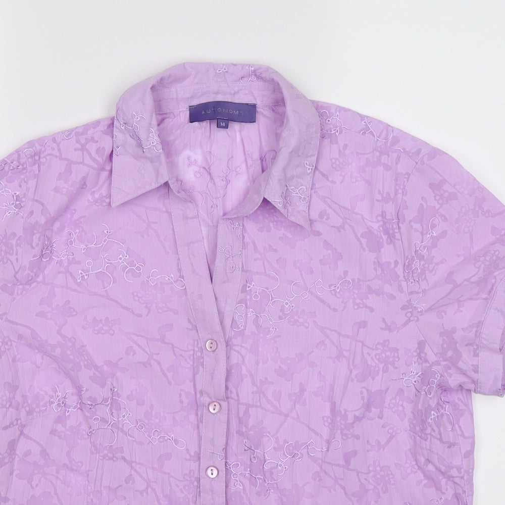 Autonomy Womens Purple Floral  Basic Blouse Size 14
