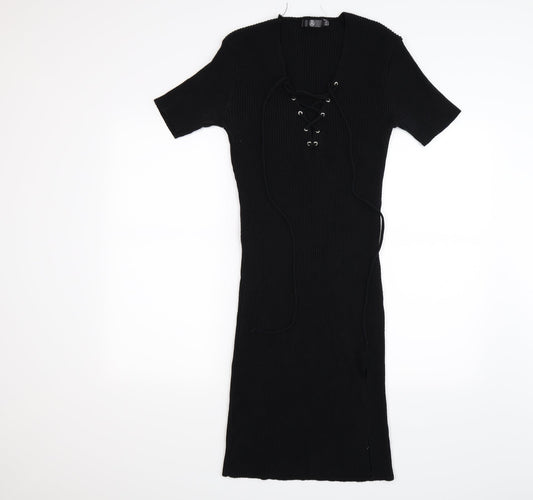 Missguided Womens Black Striped Knit Jumper Dress  Size 12