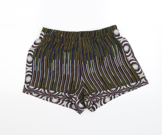 H&M Womens Multicoloured Geometric Chambray Cut-Off Shorts Size 10