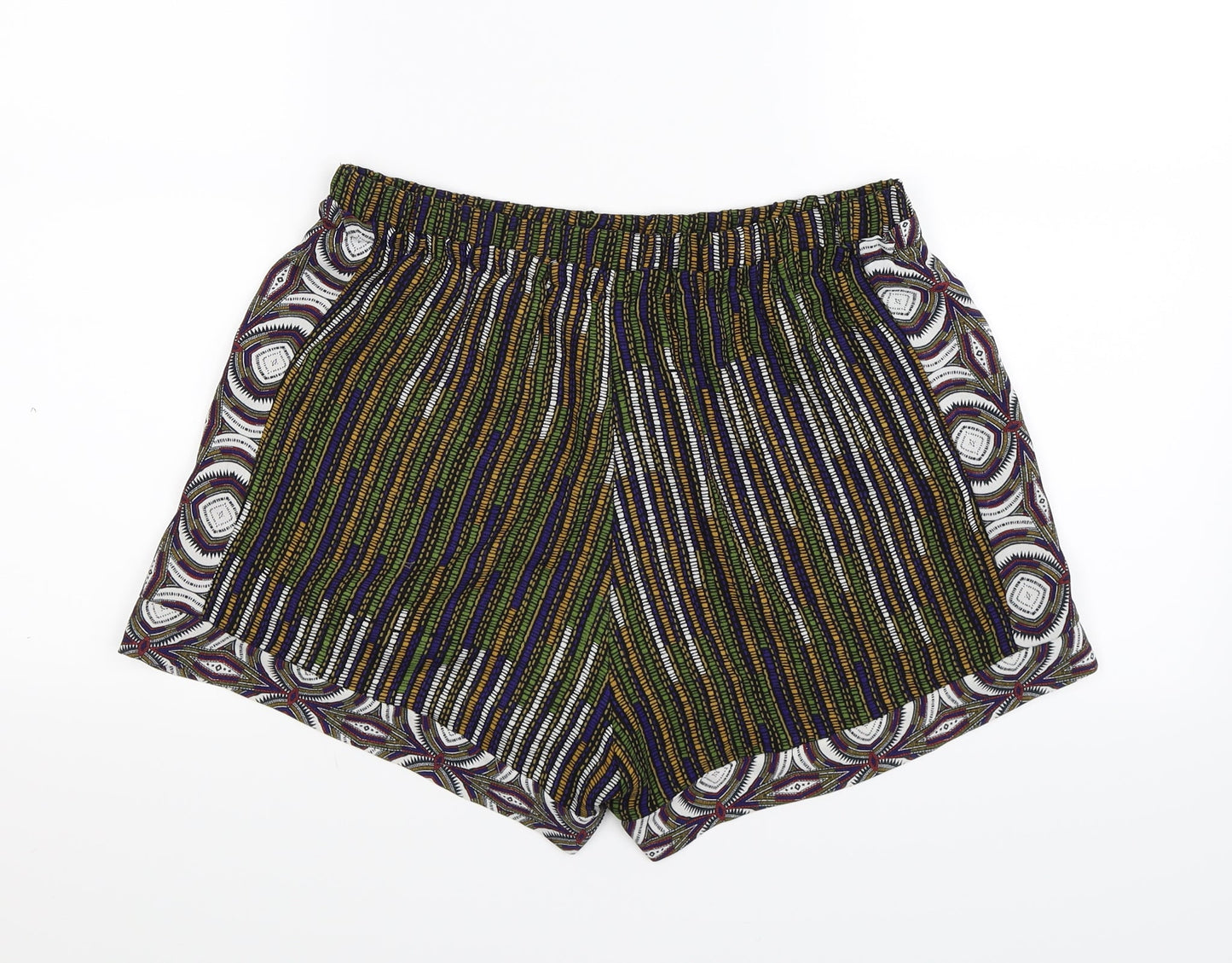 H&M Womens Multicoloured Geometric Chambray Cut-Off Shorts Size 10