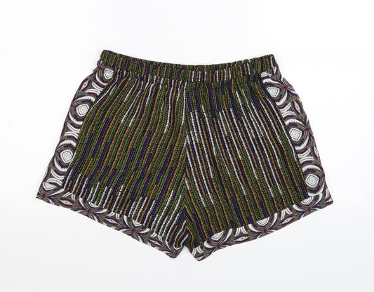 H&M Womens Multicoloured Geometric Chambray Cut-Off Shorts Size 10