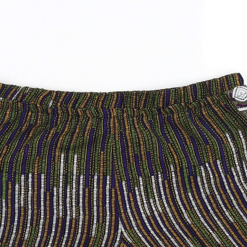 H&M Womens Multicoloured Geometric Chambray Cut-Off Shorts Size 10