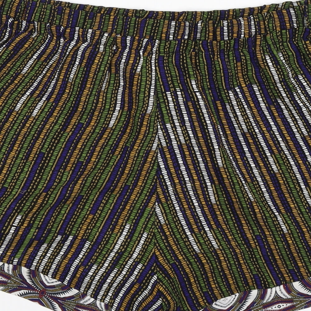 H&M Womens Multicoloured Geometric Chambray Cut-Off Shorts Size 10