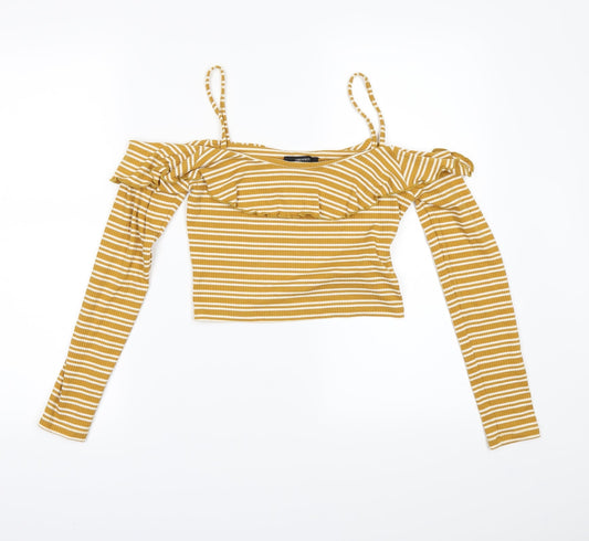 FOREVER 21 Womens Yellow Striped  Cropped T-Shirt Size S