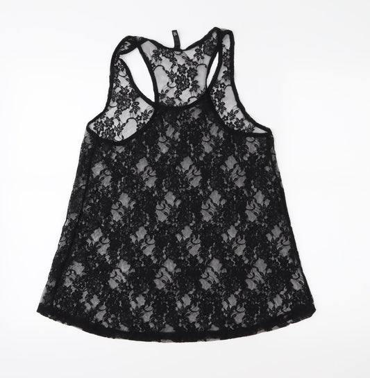 Divided Womens Black  Lace Basic Blouse Size 12