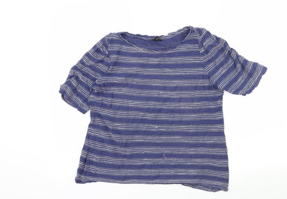 M&Co Womens Blue Striped Jersey Basic T-Shirt Size 14