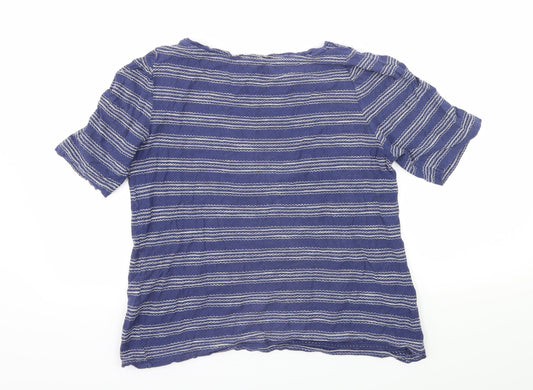 M&Co Womens Blue Striped Jersey Basic T-Shirt Size 14