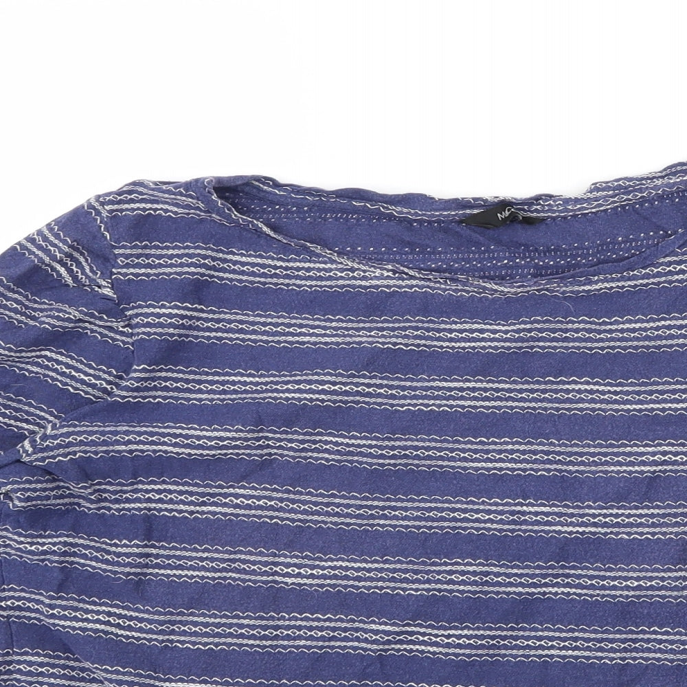 M&Co Womens Blue Striped Jersey Basic T-Shirt Size 14