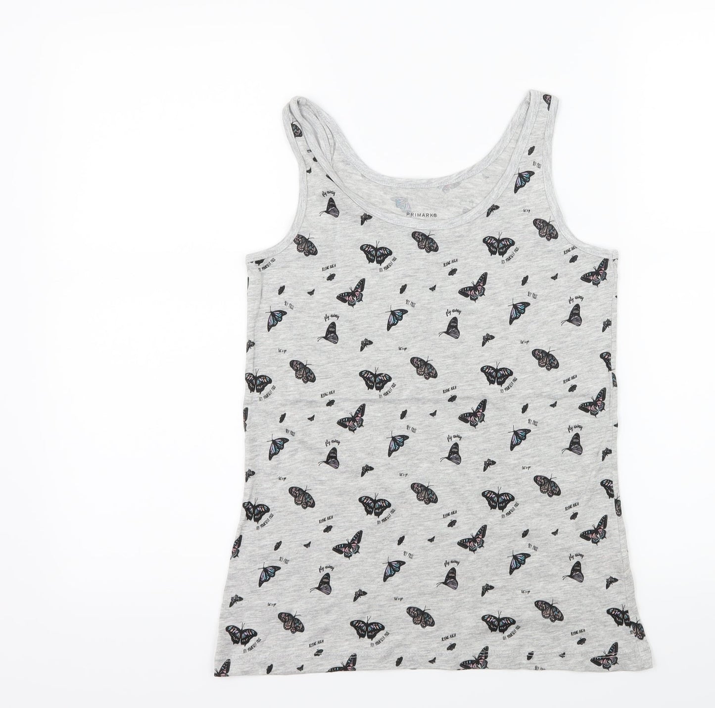 Primark Womens Grey Geometric Jersey Basic Tank Size 4  - Butterflies